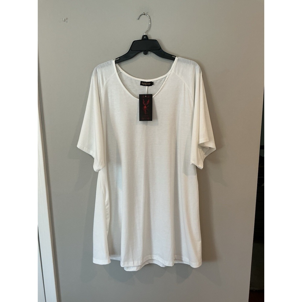 Woman's REBORN Large Blouse White Boho Loose Short Sleeve